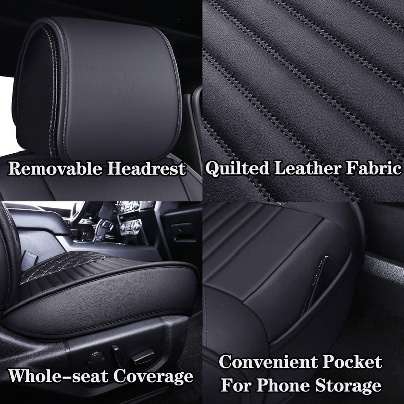 Aierxuan 2 Front Seat Covers 2009-2026 Ford F150 Truck Pickup Crew Regular Extended Cab Waterproof Leather Seat Protectors Custom Fit for 2017-2026 F250 F350 F450(2 PCS Front, Black-White) - Image 5